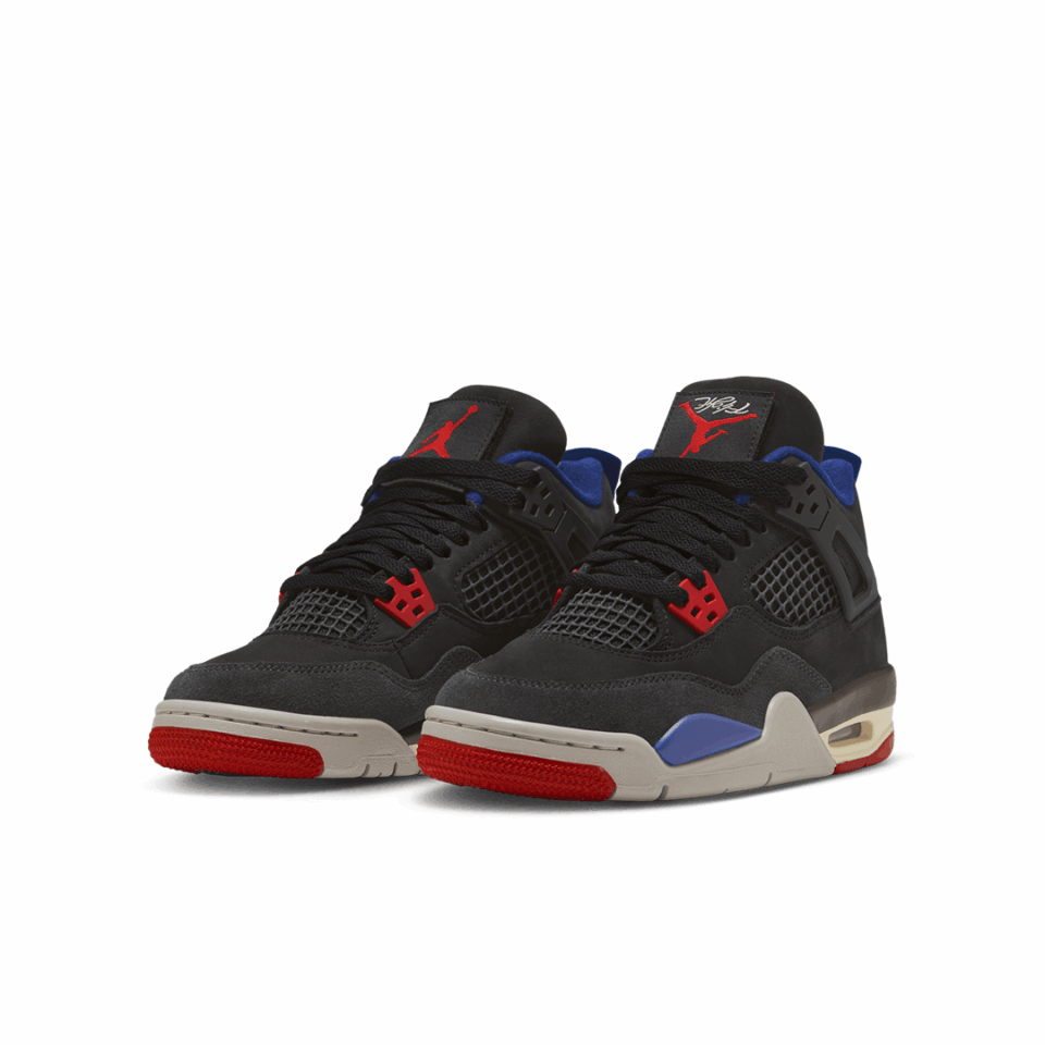 GS Air Jordan 4 - 'Black/Fire Red/Deep Royal Blue'