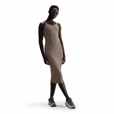 WMNS Nike Chill Knit Tight Mini-Rib Tank Dress - 'Mink Brown/Mink Brown'