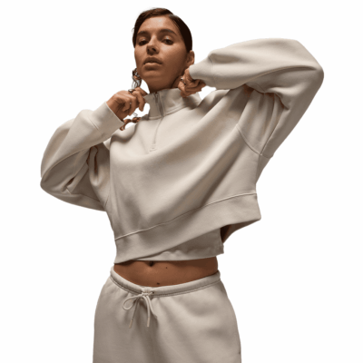 WMNS Jordan Quarter Zip L/S Top - 'Light Orewood Brown/White'