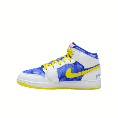 GS Air Jordan 1 Mid Sneaker School - 'White/Racer Blue'
