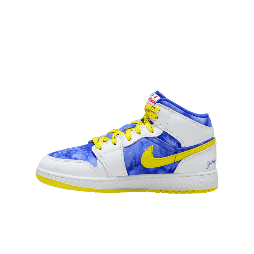 GS Air Jordan 1 Mid Sneaker School - 'White/Racer Blue'
