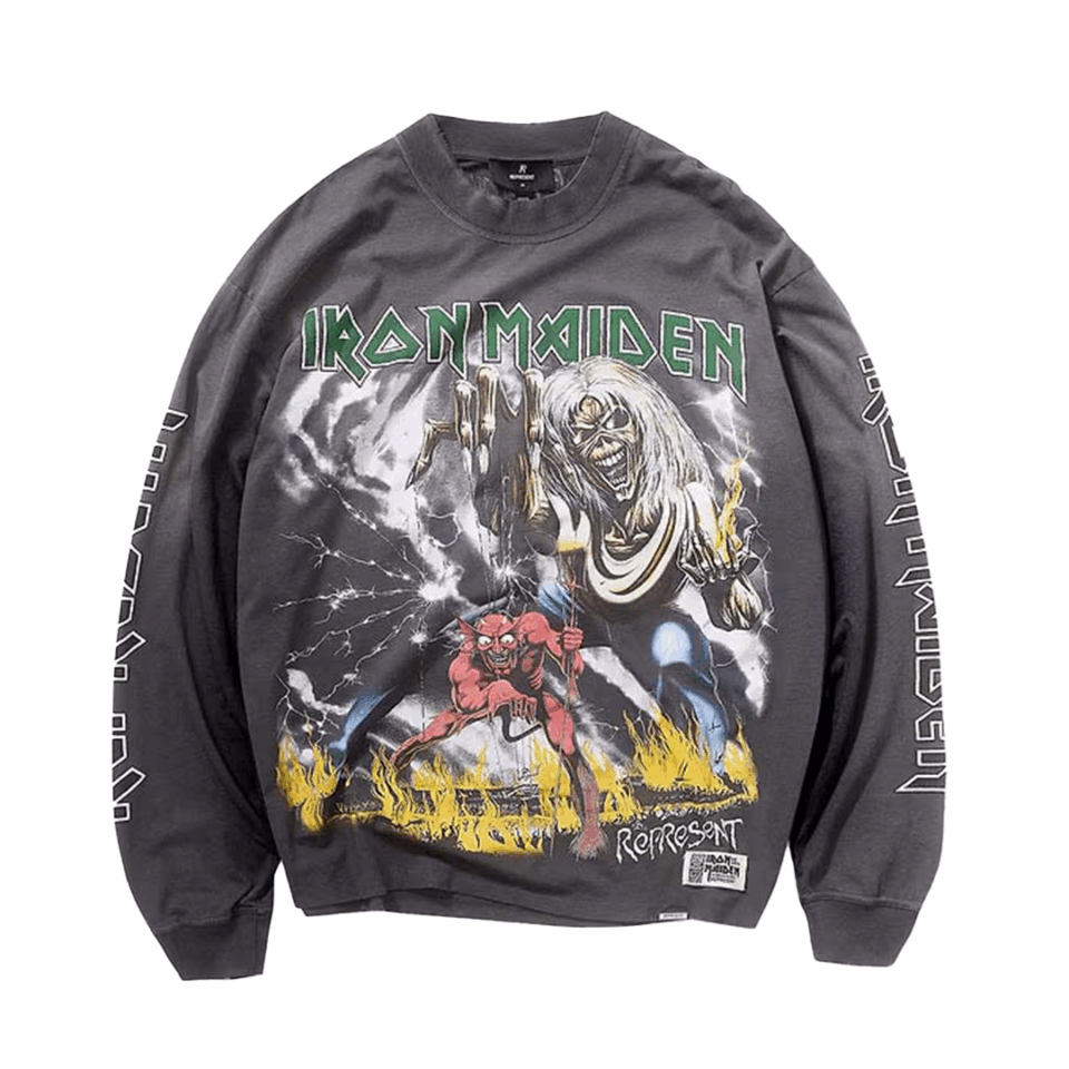Represent Iron Maiden X Number Of The Beast L/S Tee - 'Sunfade Grey'