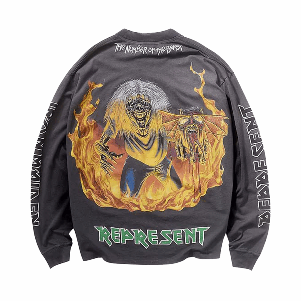 Represent Iron Maiden X Number Of The Beast L/S Tee - 'Sunfade Grey'