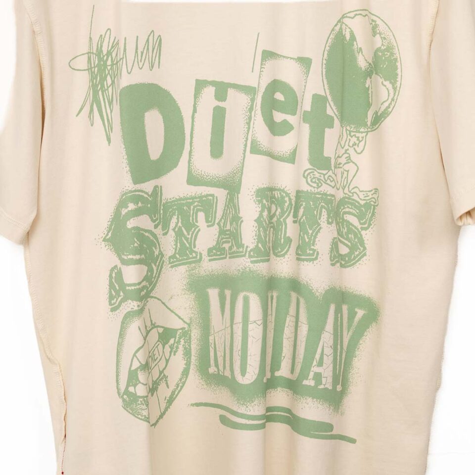 Diet Starts Monday Spray Paint Tee - 'Antique White/Sage'