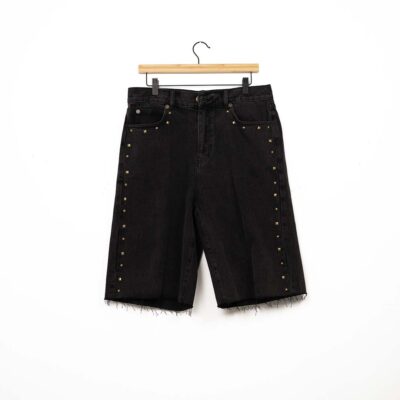 Homme Studded Denim Short - 'Black Stone Wash'