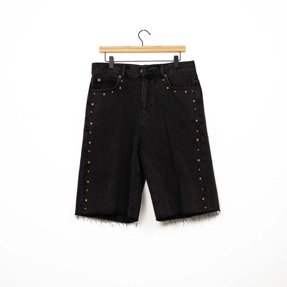 Homme Studded Denim Short - 'Black Stone Wash'