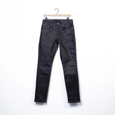 Purple Skinny Monogram Embossed Film Denim - 'Black'