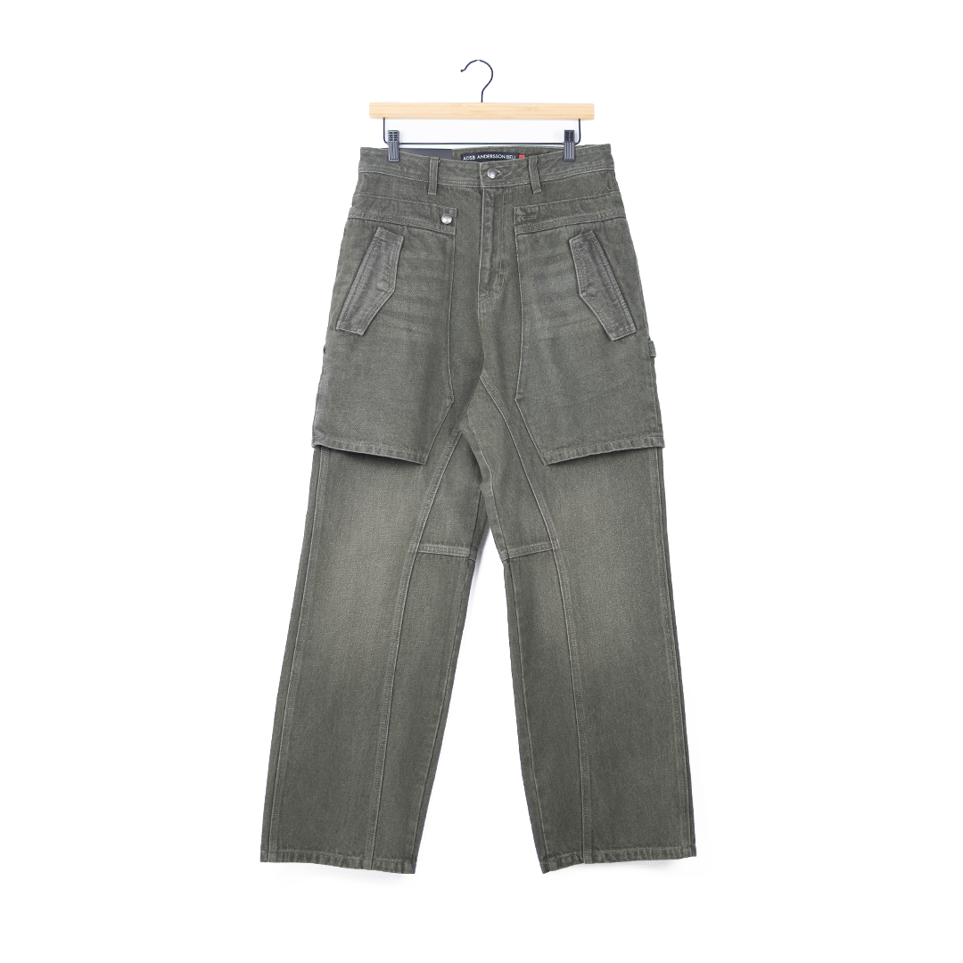 Andersson Bell Raptor Layered Wide Leg Denim - 'Washed Green'