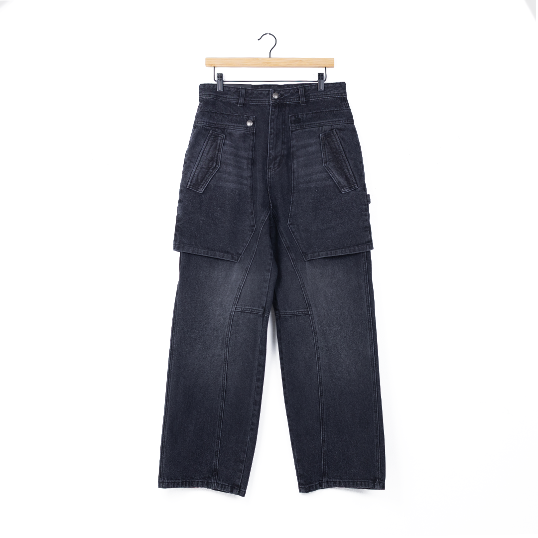 Andersson Bell Raptor Layered Wide Leg Denim - 'Washed Black'