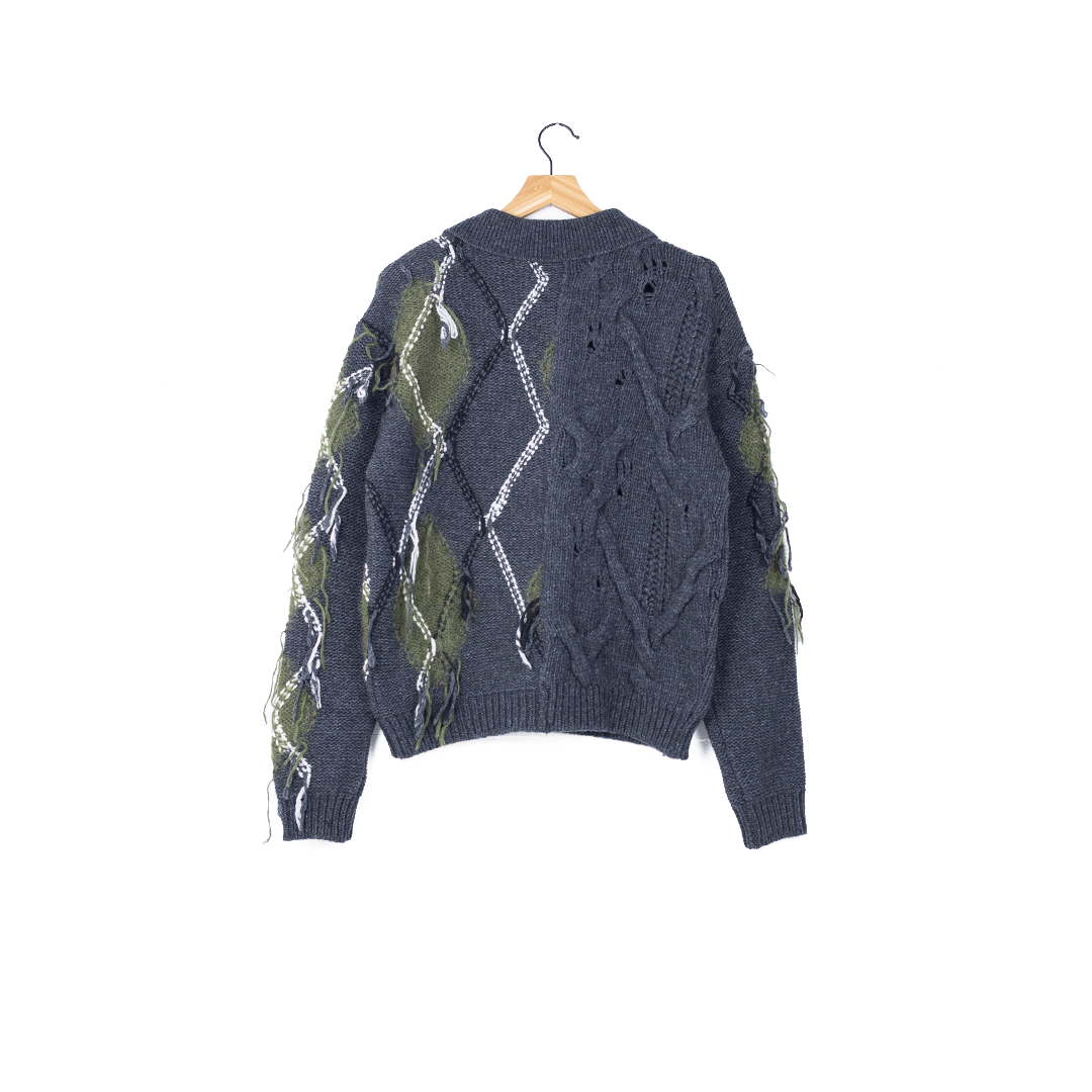 Andersson Bell Argyle Fisherman Polo Sweater - 'Charcoal Grey'