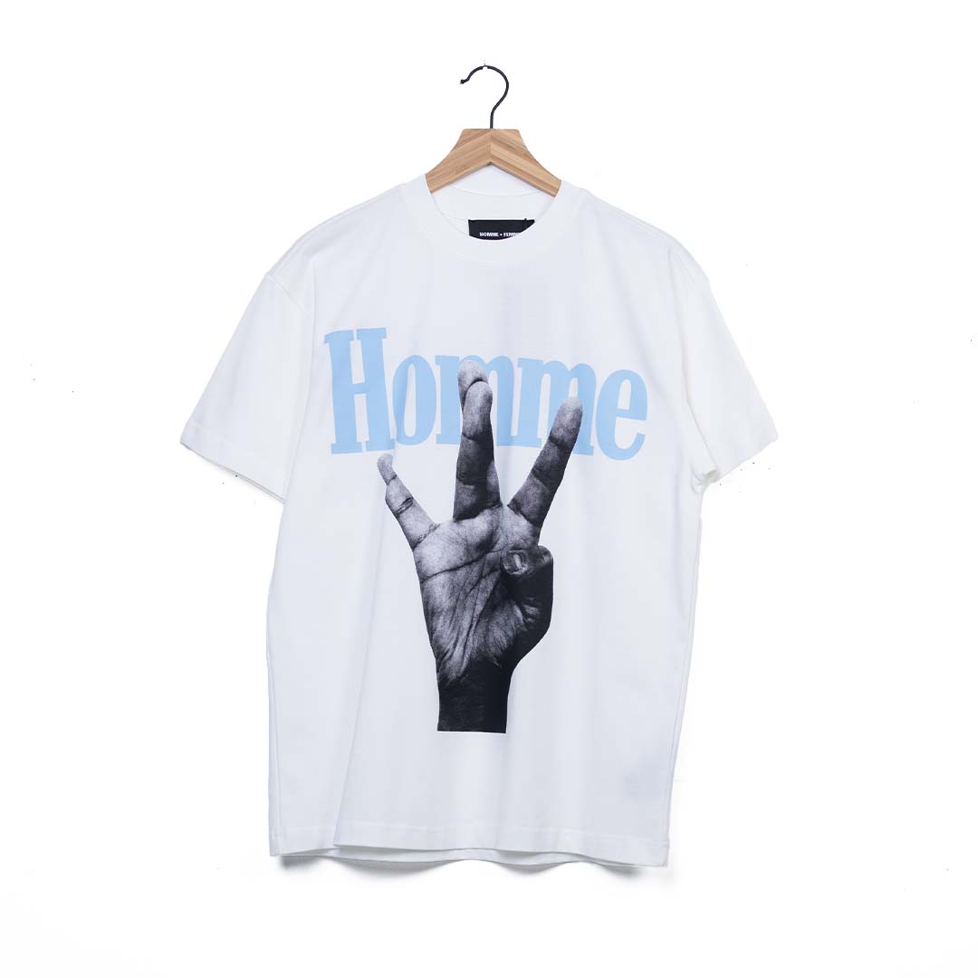 Homme + Femme Twisted Fingers Tee - 'White/Baby Blue'