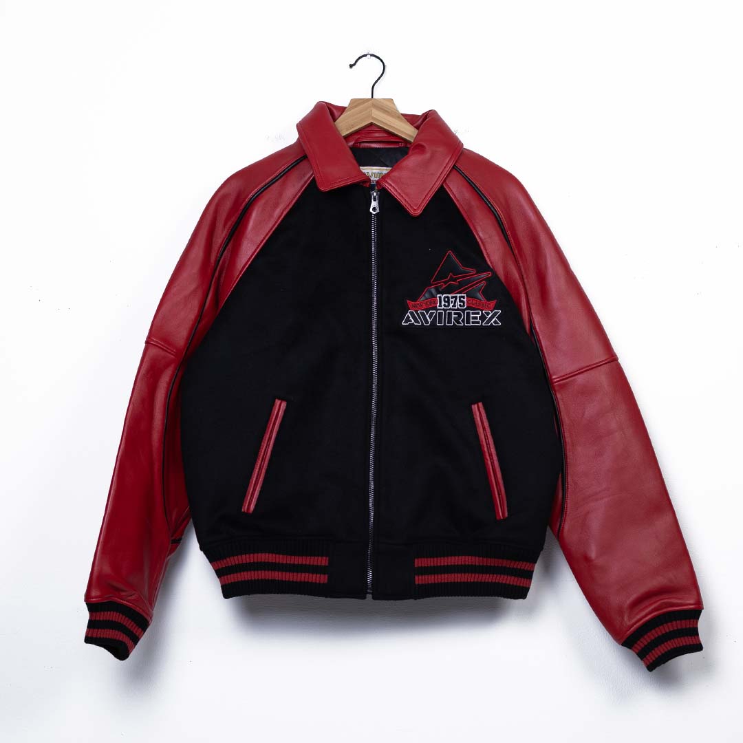 Avirex Classic Wool Leather Varsity - 'Black/Red' - Kicks Lounge