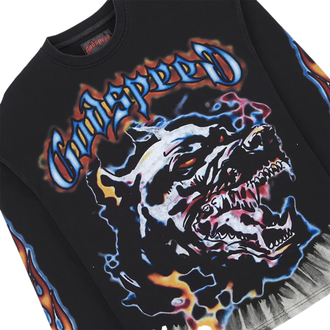 Godspeed Off The Leash L/S Tee – 'Black Wash'