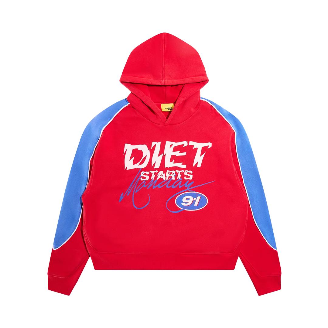 Diet Starts Monday Panel Hoodie – 'Red/Washed Blue'