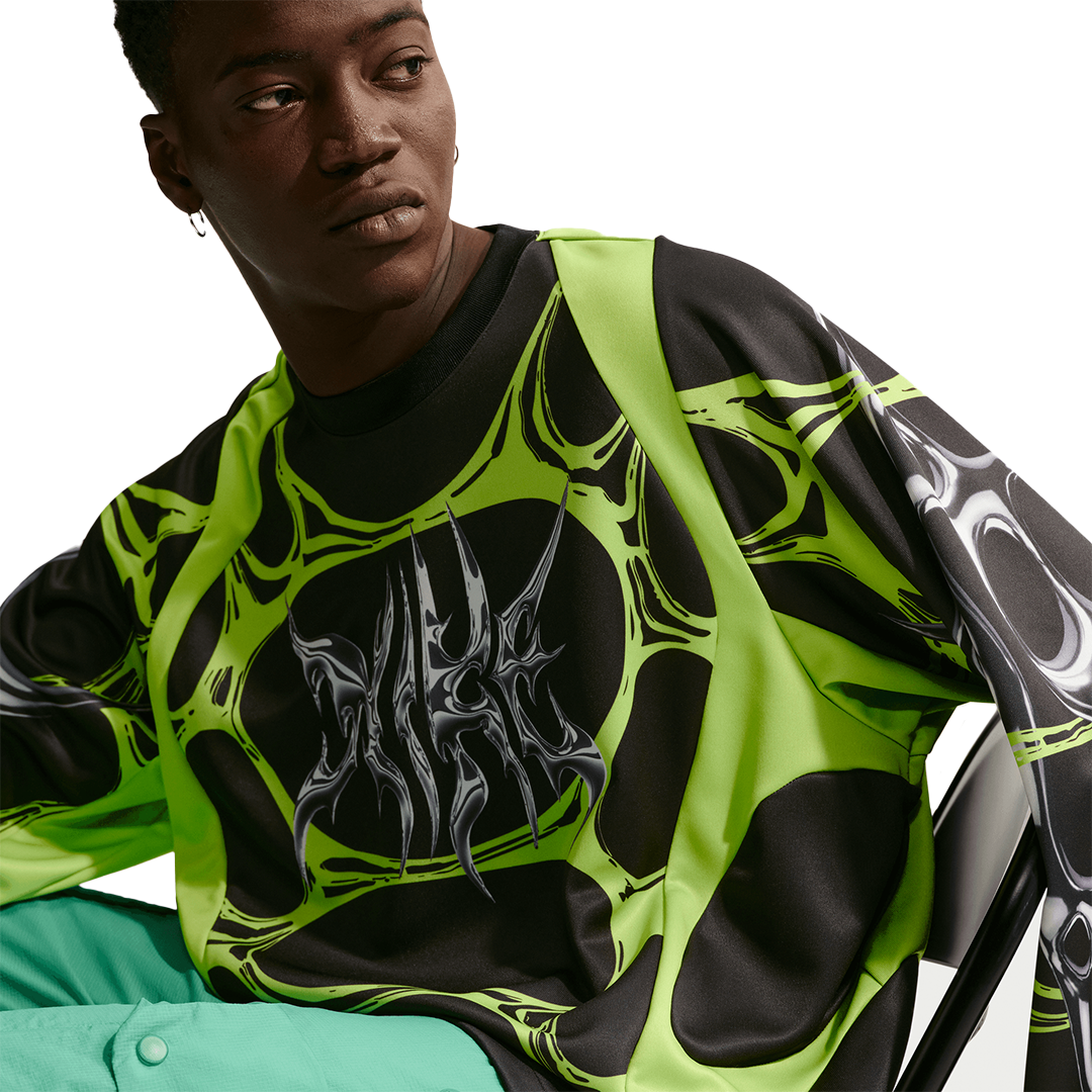 black and volt green shirt