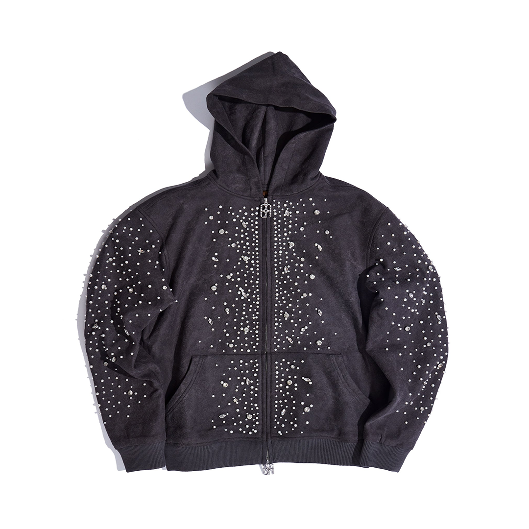 Birth Of Royal Child Cashew Blossom Pearl Zip Hoodie - 'Black