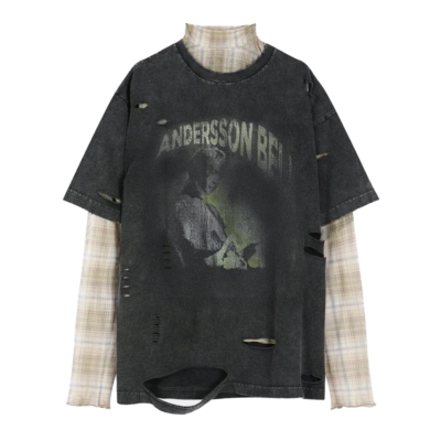 Andersson Bell Layered Live Printed Tee - 'Charcoal Grey' atb1510w