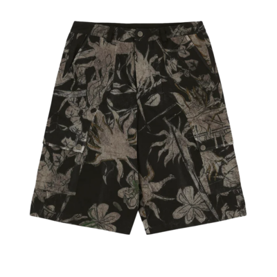 Andersson Bell Flower Printed Carpenter Short - 'Black/Beige' apa869m