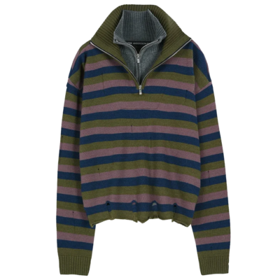 Andersson Bell Double Layered Stripe Half Zip Sweater - 'Blue/Grey' atb1452m