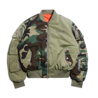 Nothing Grows Overnight Studded Bomber Jacket - 'Olive Camo' NGO-FW25-1007