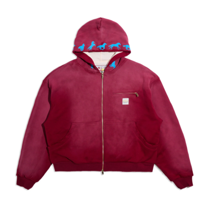 Nothing Grows Overnight Running Horse Zip Hoodie - 'Maroon' NGO-FW25-1026