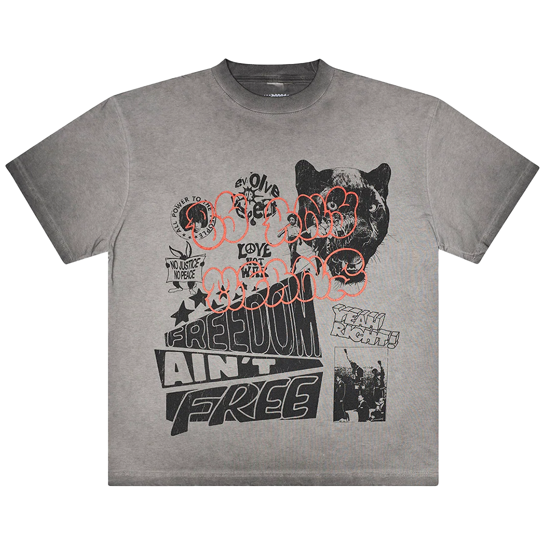 Keep Out Fake Love Free Lunch Tee - 'Charcoal Oil Wash' KOFL35-10145